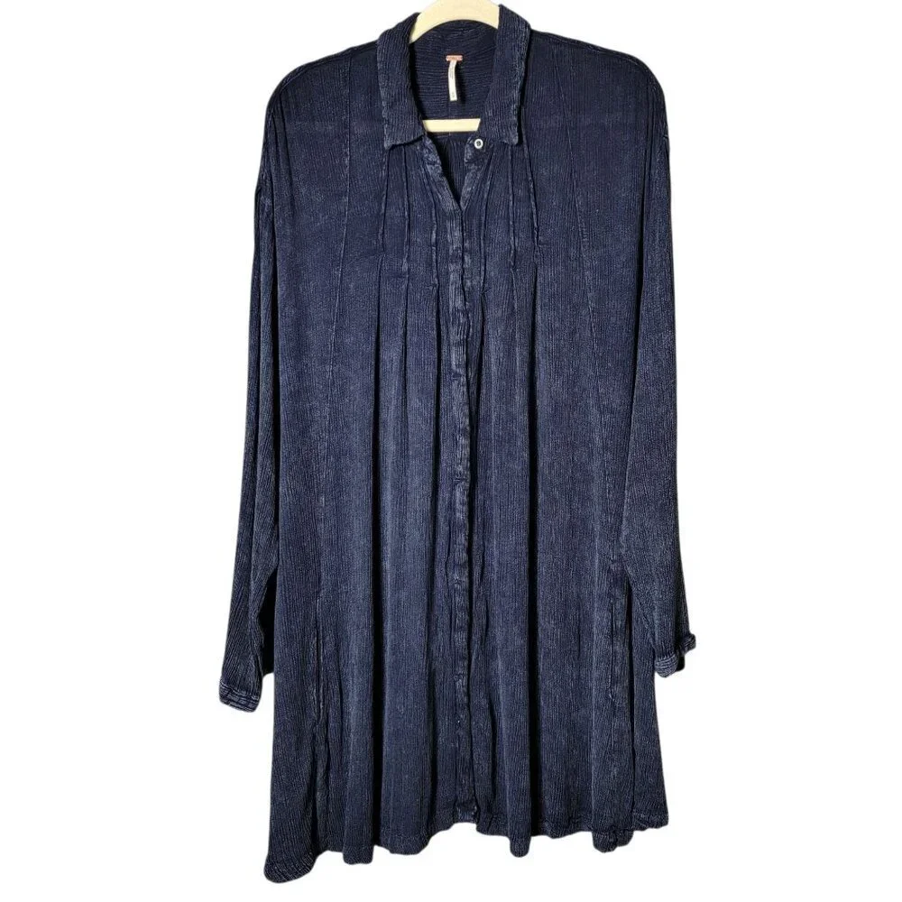 Free People Womens Blue Boho Oversized Flowy Spin Me Tunic Dress Shirt Medium